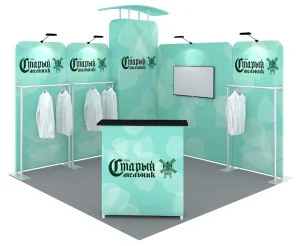Tool Free 10×10 Quick Build Trade Show Aluminum Hanging Rack Display Portable Clothing Exhibition Booth