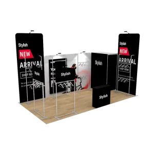 Tool Free 10×20 Trade Show Aluminum Hanging Rack Fitting Room Portable Clothing Exhibition Booth