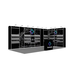 Tool-Free Quick Setup 10×20 Aluminum Trade Show Display Booth with Pegboard and Shelves