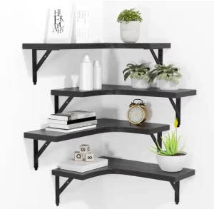 Top Sale Black Corner Floating Wooden Shelves Set of Wall Mounted Storage Holders & Racks for Display