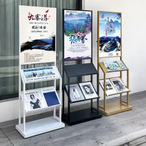 Tourist Attraction Guide Map Floor Standing Movable Display Rack for Government Office Lobby Brochure Single Page Display