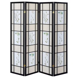Traditional Japanese Shoji Screen Room Divider Hand Painted Wooden Decorative Partition Wall System Retractable Fabric Coating