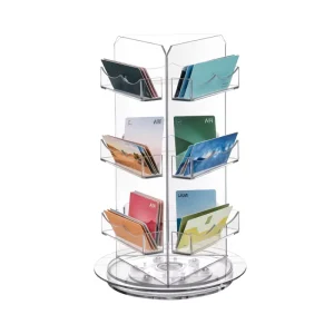 Transparent 3 Tier Acrylic Spinning Clear Business Card Holder Brochure Sticker Appointment Cards Rotating Display Stand
