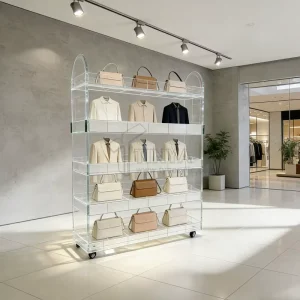 Transparent Acrylic Rolling Display Cabinet and Multi-Layer Storage Rack for Clothing and Bags