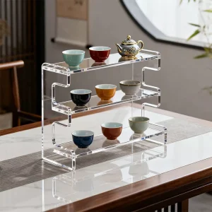 Transparent Acrylic U-Shaped Desktop Display Cabinet with Layered Storage