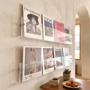 Transparent Acrylic Wall-Mounted Magazine Rack and Display Shelf for Newspapers and Literature