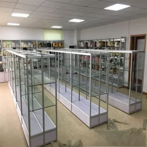 Transparent Glass Display Cabinet with Locking Swing Door and Countertop