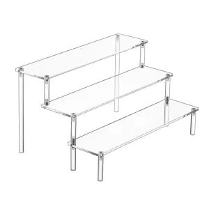 Transparent Trapezoidal Acrylic Three-Tier Desktop Display Stand for Food Desserts and Paper Cups