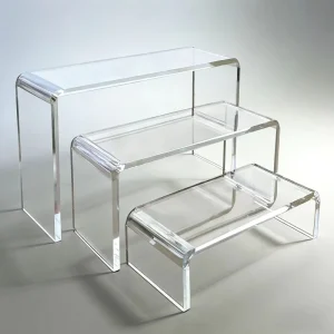 Transparent U-Shaped Plastic 5mm Thick Foldable 3-Shelf Display Stand with Glossy Lamination