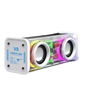 Transparent V8 Bluetooth Speaker Drivers Bass RGB Lights Portable Mini Desktop Audio