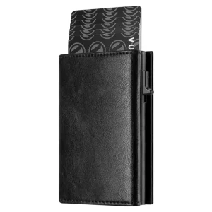 Trifold Vegan Leather Pop-Up Wallet with RFID Card Slots and Zipper Pockets
