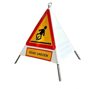 Triple Sided Reflective Triangular Uneven Road Warning Sign Tripod Supported for Temporary Traffic Safety Hazard Alert Board