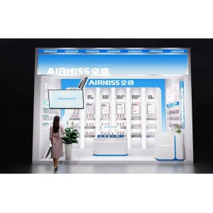 Truss Ceiling Wooden Booth Design with Display for Overseas Expos