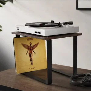 Turntable Stand with Record Holder Metal Wood Tabletop Decorations Vinyl Music Station Cabinet for Music Accessories Home Decor