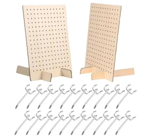 Two-Pack Wooden Pegboard Display Stands, 17 x 13 Inches, with 20 Hooks