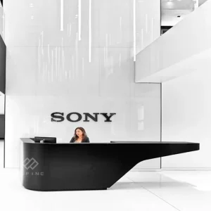 Two-Person I-Shape Black Marble Reception Desk for Hotel and Hospital Use