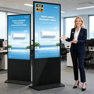 Ultra-Slim LCD Vertical Digital Signage Kiosk Floor Stand with Battery Power for Indoor Use