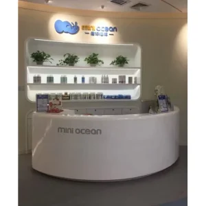 Unique design reception counter reception desk with gloss Piano painting with logo on the front