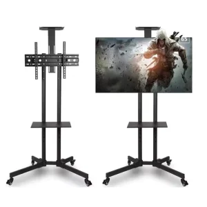 Universal LED LCD Flat Panel Screens TV Trolley Height Adjustable 32″ to 75″ Mobile TV Bracket Floor Stands Rolling Tv Carts