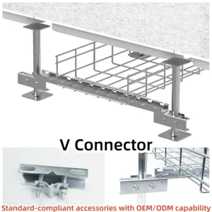 V-Connector Cable Tray Bracket Under Raised Floor for Basket Mesh Tray