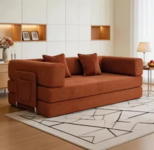 Vacuum-Compressed All-Foam Corduroy Sofa Bed with Rolled Packaging