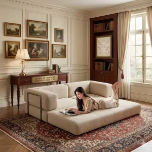 Vacuum-Compressed Corduroy Modular Floor Sofa for Apartments and Hotels