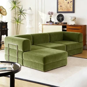 Vacuum Compressed Medieval Style Flocking Cover Sofa Module Foldable Two Seat Dual Use Tofu Block Sofa Bed for Living Room