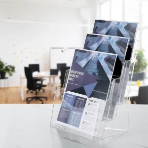 Vacuum Form Brochure Holder Custom Indoor 4 Layers Clear Acrylic Brochure Rack A4 Size for Hotels Office