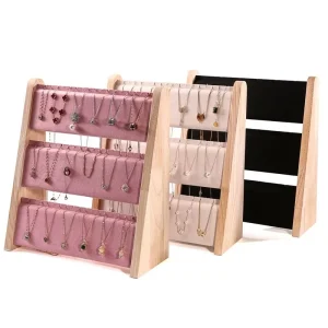 Vertical 3-Layer Solid Wood Necklace and Bracelet Display Stand