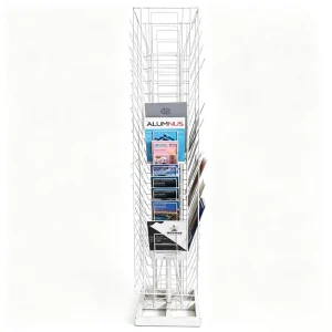 Vertical Four-Sided Rotating Square Iron Magazine and Newspaper Display Rack