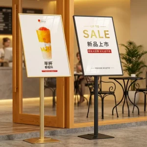 Vertical Metal Poster Display Stand Movable European-American Style Floor-standing Sign Rack for Hotels and Clothing Stores
