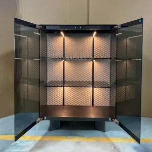 Villa Home Dining Room Wine Storage Display Cabinet Drawer Glass Showcase for Modern Black Led Light Wine Rack Wine Cabinet