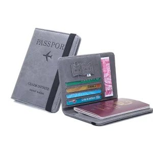 Vintage PU Leather RFID Blocking Passport Wallet with Business Card and ID Card Slots, No Closure