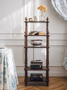 Vintage Solid Wood 5-Layer Non-Folding Standing Storage Rack and Bookshelf