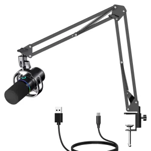 WM8 Dynamic USB and XLR Supercardioid Microphone with 75dB SNR and RGB Lighting for Desktop Recording and Live Broadcast