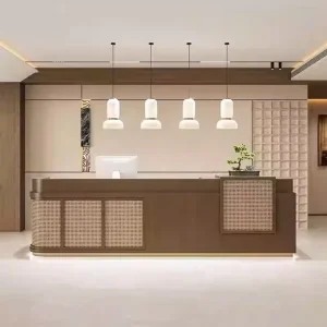 Wabi Sabi Style Modern Durable Oblong Wood Cash Register Counter Bar Style Reception Front Desk Guesthouses Hotels Desk