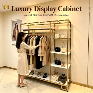 Wall Mount Gold Clothing Racks Gold Clothing Rack with Shelves Retail Clothing Rack Shelves