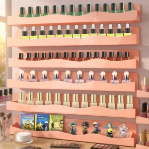 Wall-Mounted Acrylic Nail Polish Organizer Rack with Removable Ends
