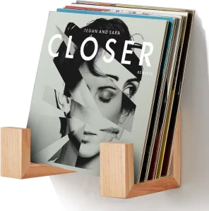 Wall-Mounted Wood and Bamboo Vinyl Record Storage Display Rack