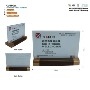 Walnut Wood Base Clear Acrylic T-Shape Tabletop Sign Holder for Restaurant Menus