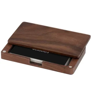 Walnut Wood Business Card Holder with Magnetic Closure for Women and Men