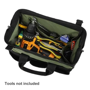 Waterproof 16-Pocket High-Capacity Tool Bag with Adjustable Strap Padded Handle and 150 lb Capacity