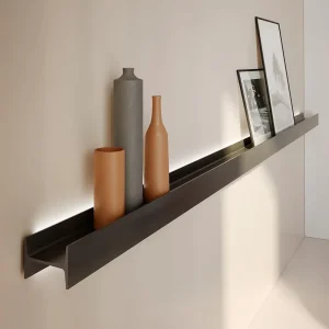 Waterproof Wall-Mounted Metal Display Rack with LED Light 4 Layers Red Floating Shelves for Nail Salon