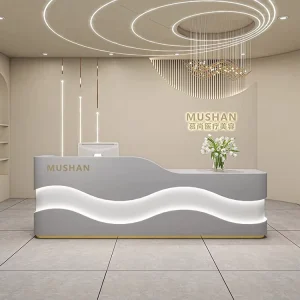 Wave Design Modern Wood Reception Desk for Hotels Hospitals Offices and Beauty Salons