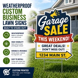 Weatherproof Custom Business Lawn Sign Outdoor Yard Sign Board with Metal Wire Stands