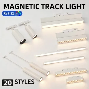 White 48V COB LED Magnetic Track Light System With Adjustable 2-Wire Rail Recessed Mounting Black Finish