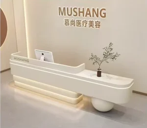 White Adjustable Beauty Salon Reception Desk with LED Light for Offices, Homes, and Bars