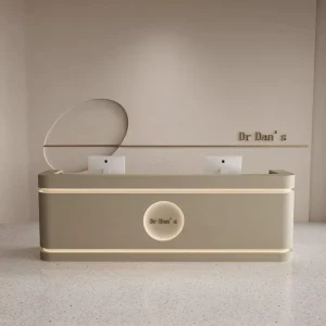 White Hotel or Salon Reception Desk Counter with Blue LED Logo Light