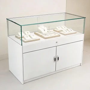White Jewelry Display Counter with Glass Showcase and LED Light