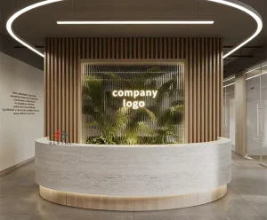 White Marble Curved Reception Counter for Hotel, Beauty Salon, and Nail Salon